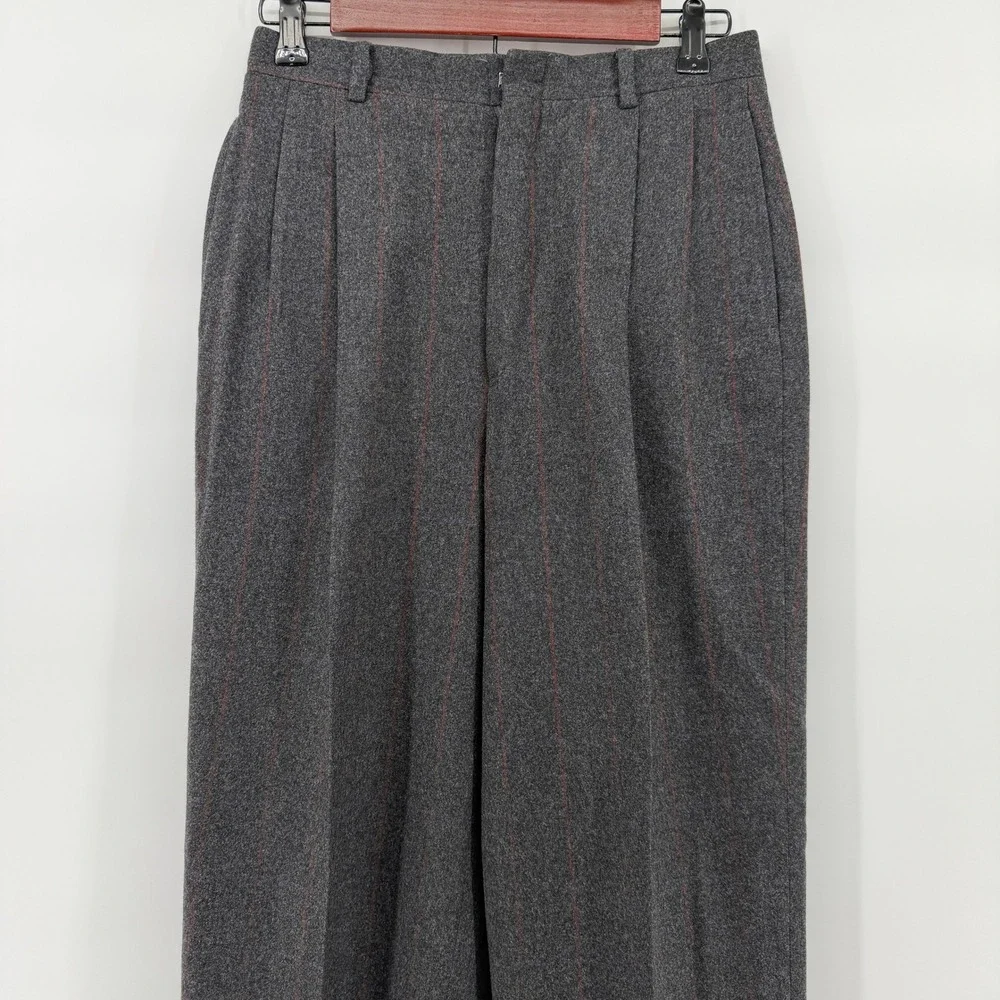 Barry Bricken Trousers 27x30 Charcoal Gray Virgin Wool Pleated Pinstripe Pants